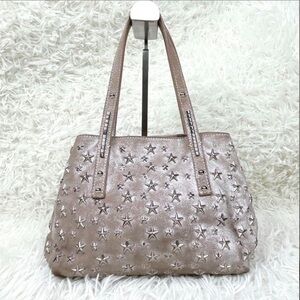 Jimmy Choo Metallic Star Studded Leather Handbag With Inside Pockets